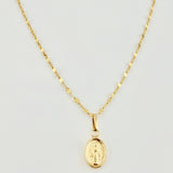 Set Cadena y Dije Flor Espejo + Virgen Milagrosa 1.35gr / 50cm / 1.3mm Oro Amarillo 18K (Oferta) *