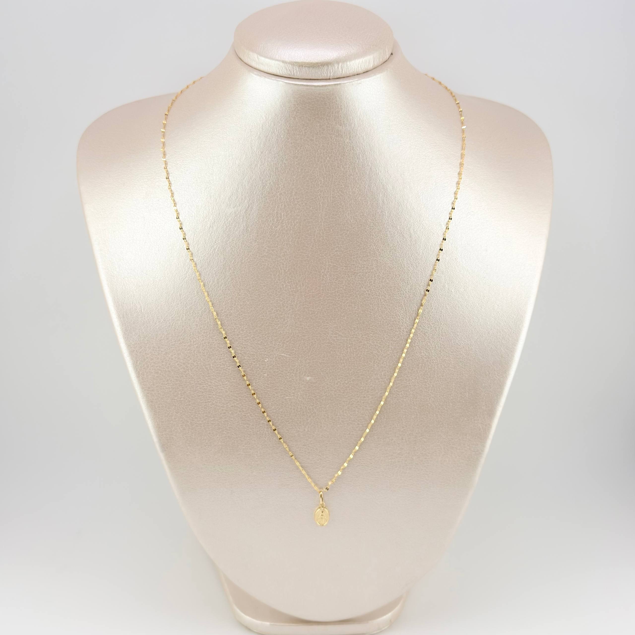 Set Cadena y Dije Flor Espejo + Virgen Milagrosa 1.35gr / 50cm / 1.3mm Oro Amarillo 18K (Oferta) *