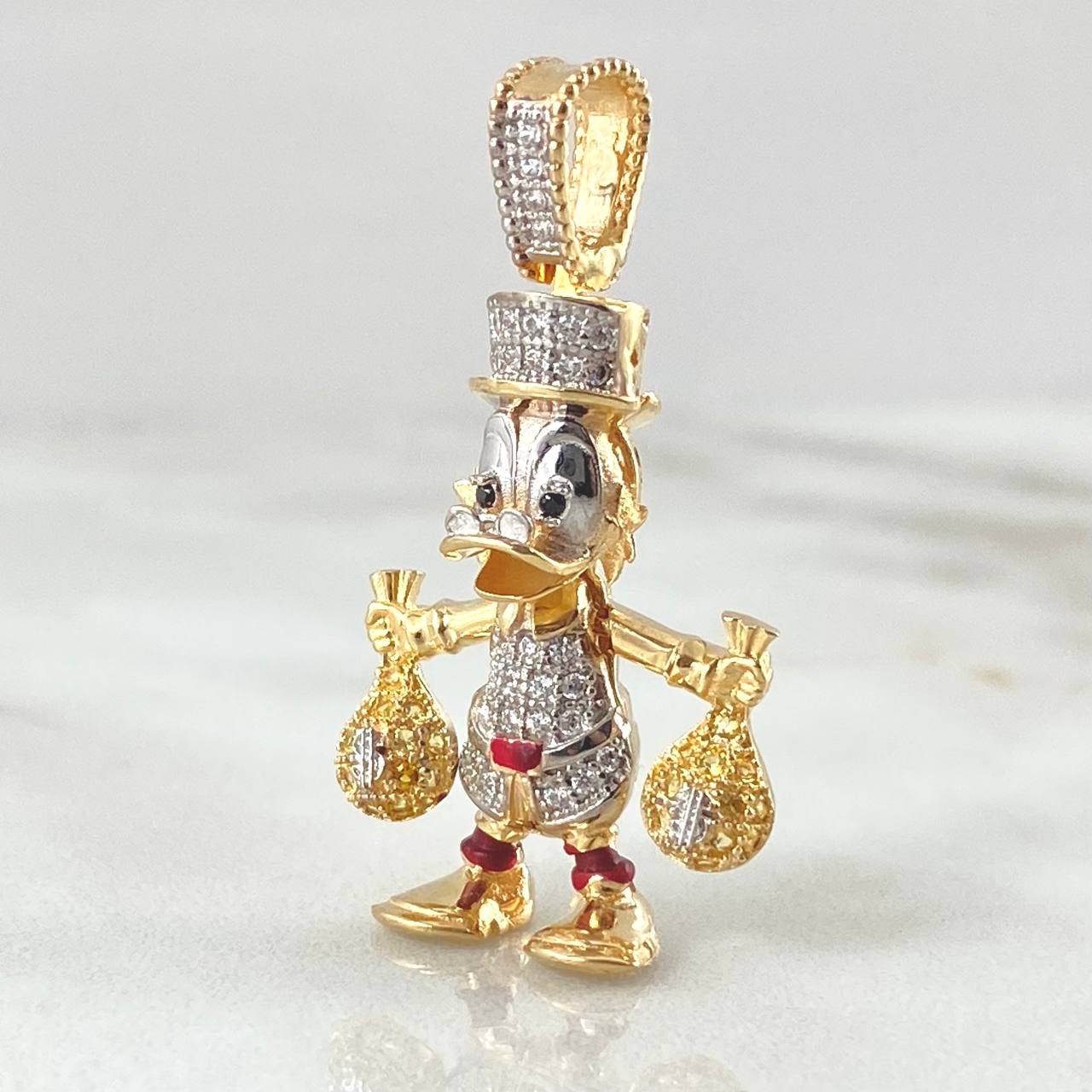 Dije Pato Bolsas Dinero 6gr / 3.5cm / Dos Oros Amarillo Blanco 18K *