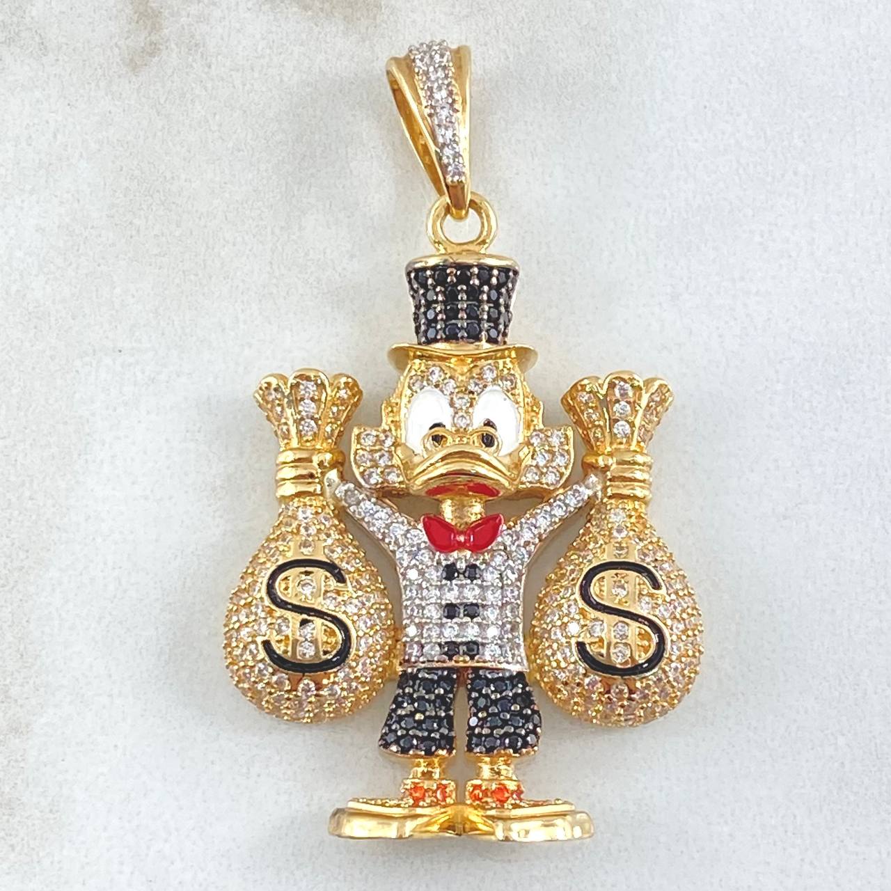 Dije Pato Bolsas Dinero 15.3gr / 5cm / Dos Oros Amarillo Blanco 18K *
