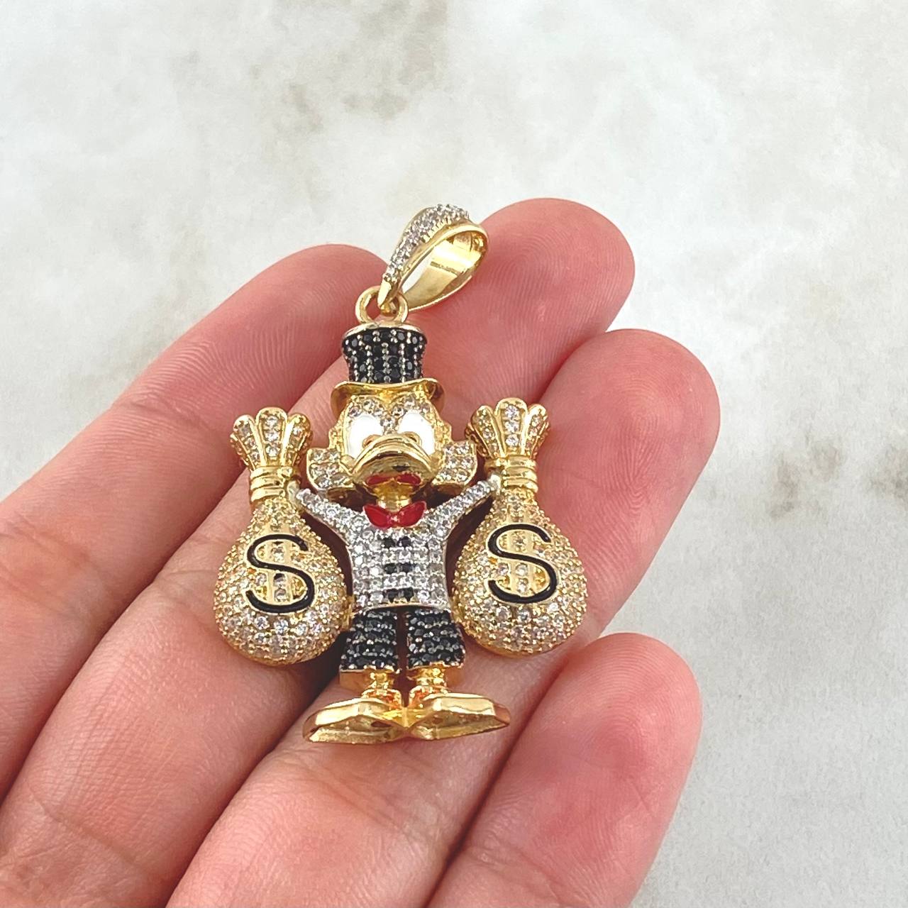 Dije Pato Bolsas Dinero 15.3gr / 5cm / Dos Oros Amarillo Blanco 18K *