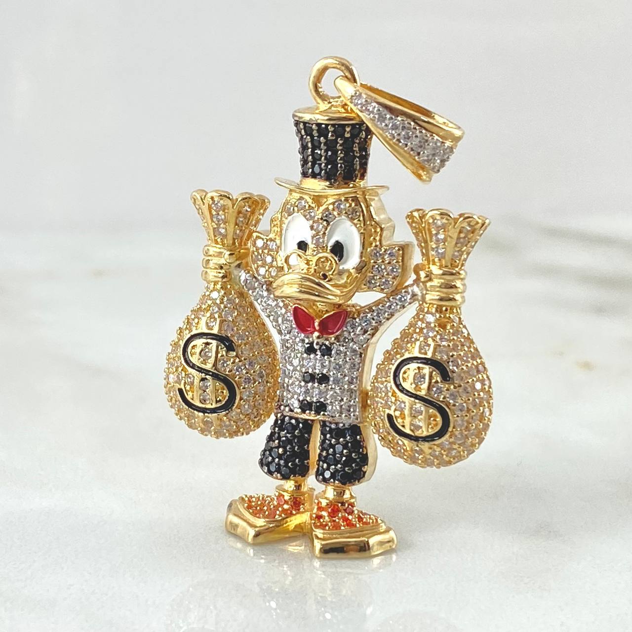 Dije Pato Bolsas Dinero 15.3gr / 5cm / Dos Oros Amarillo Blanco 18K *