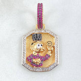 Dije Placa Pato Dinero 6.35gr / 3.7cm / Dos Oros Amarillo Blanco 18K *