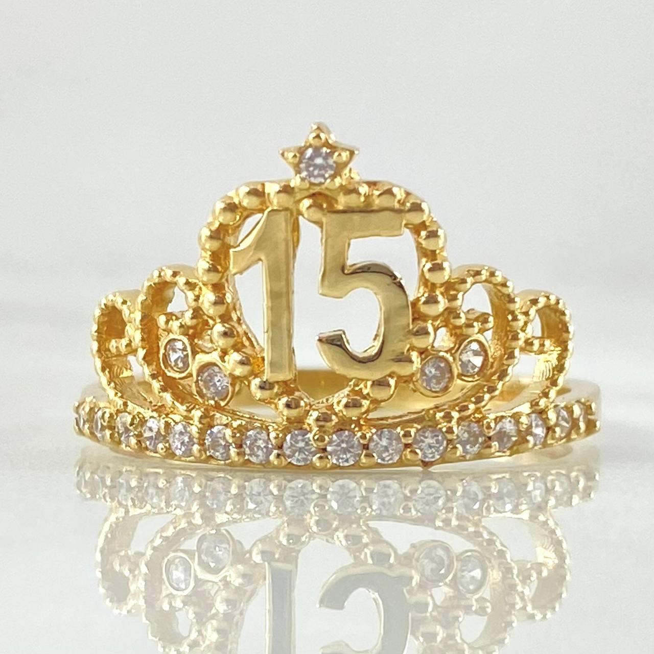 Anillo Corona Corazon Quinces 3.05gr / T7 1/2 / Oro Amarillo 18K