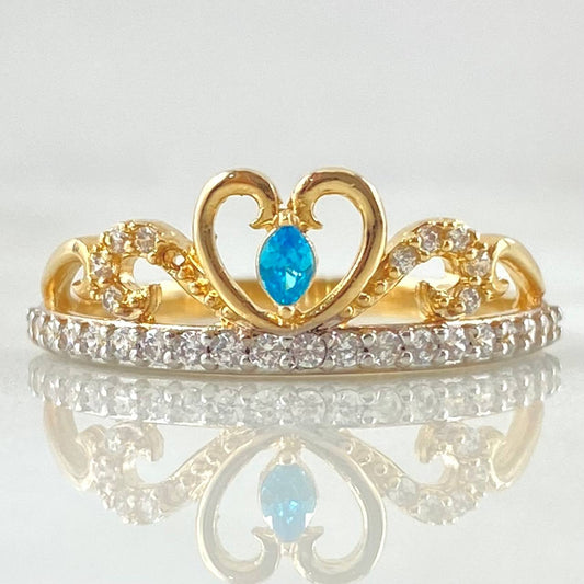 Anillo Corona Corazon Oleado 2.55gr / T6 3/4 / Dos Oros Amarillo Blanco 18K