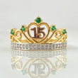 Anillo Corona Corazon Quinces 3.2gr / T7 1/4 / Dos Oros Amarillo Blanco 18K