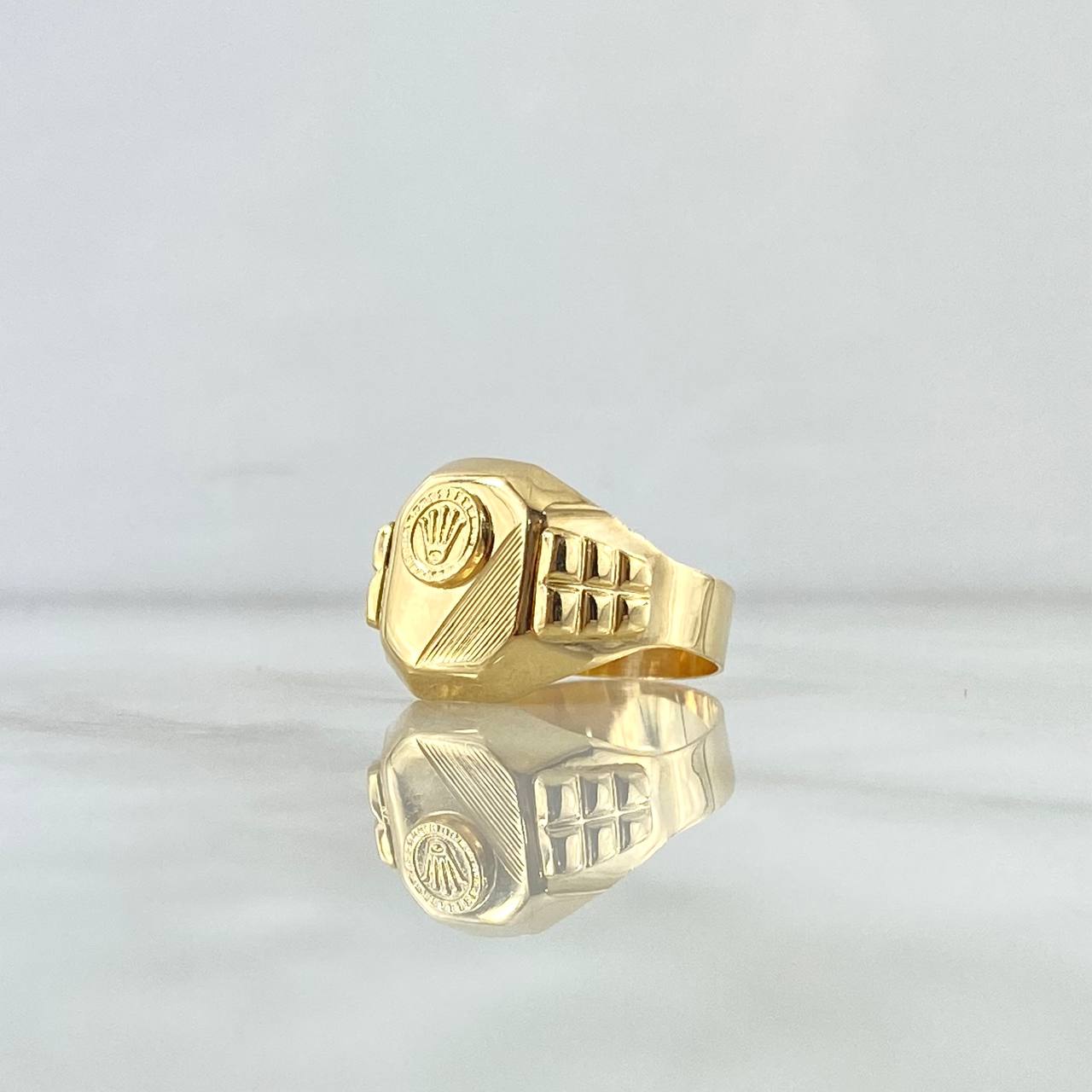 Anillo Sello Corona RX Rayada  4.2gr / T10 / Oro Amarillo 18K ©