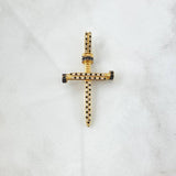 Dije Cruz Clavo 4.3gr / 4.7cm / Circones Negros Blancos Oro Amarillo 18K ©