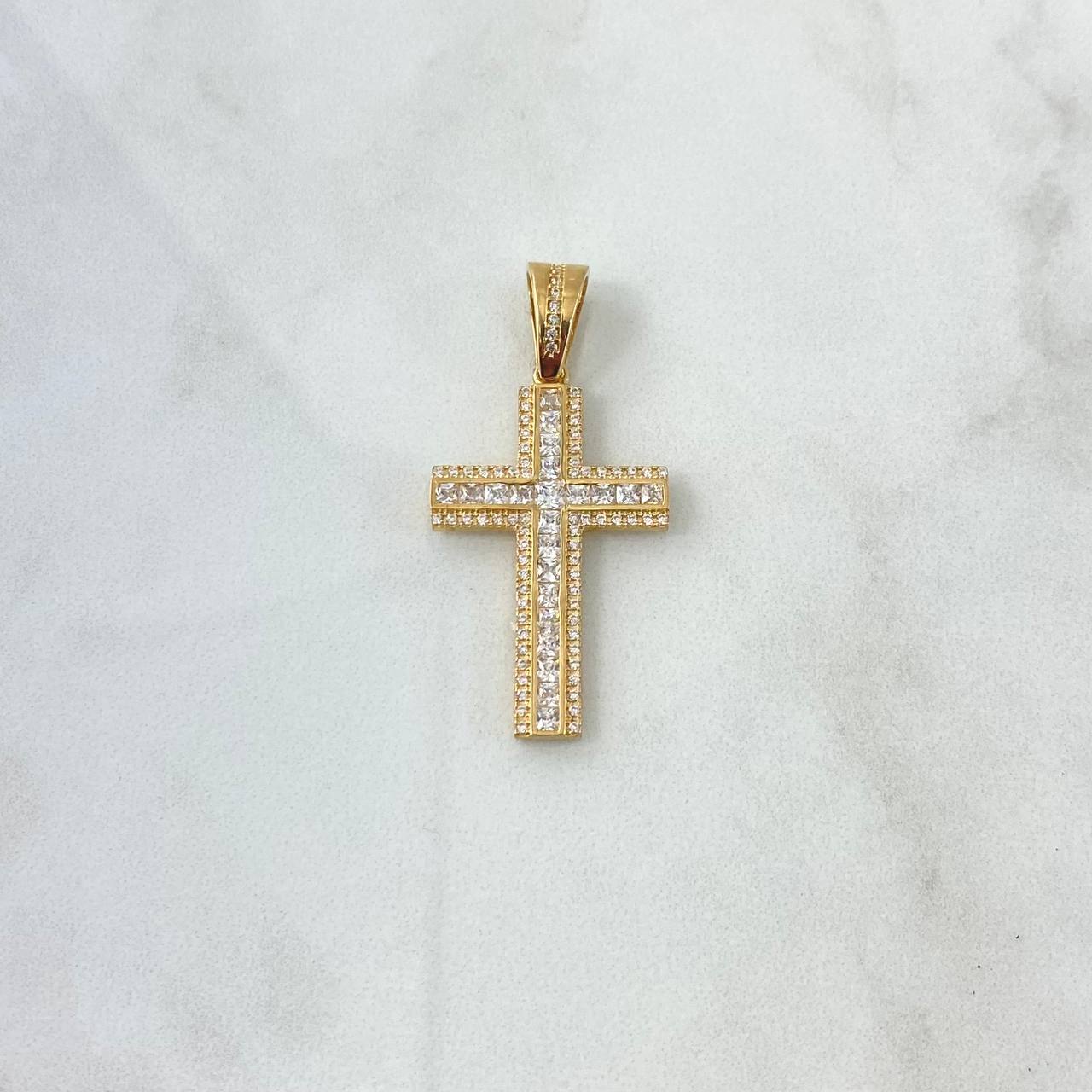 Dije Cruz Parcial 4.55gr / 4.3cm / Circones Blancos Oro Amarillo 18K ©