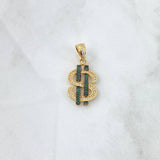 Dije Signo Dólar 3.7gr / 3.1cm / Circones Blancos Verdes Y Negros Oro Amarillo 18K ©