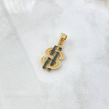 Dije Signo Dólar 3.7gr / 3.1cm / Circones Blancos Verdes Y Negros Oro Amarillo 18K ©