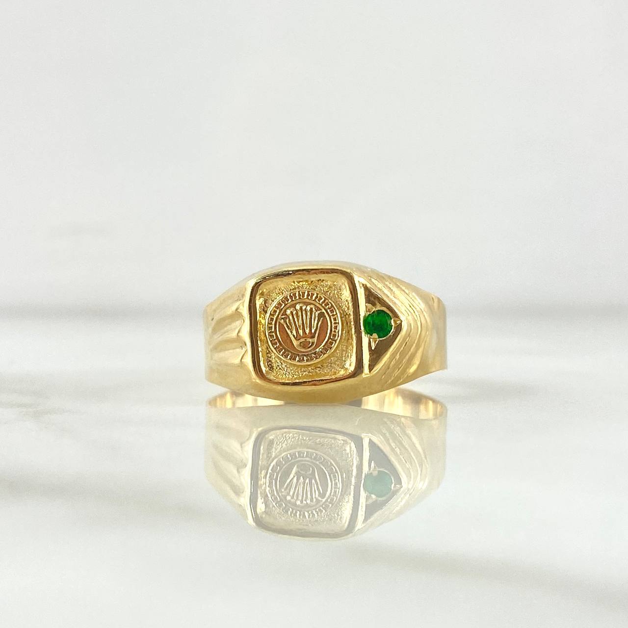 Anillo Corona Sello RX  3gr / T10 / Circon Verde Oro Amarillo 18K ©