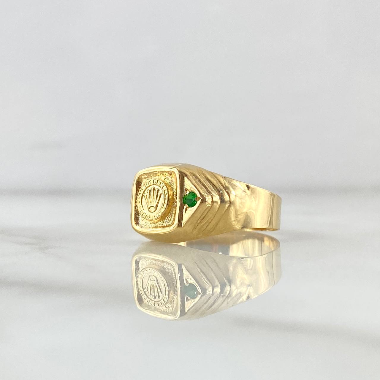 Anillo Corona Sello RX  3.2gr / T7 1/2 / Circon Verde Oro Amarillo 18K ©