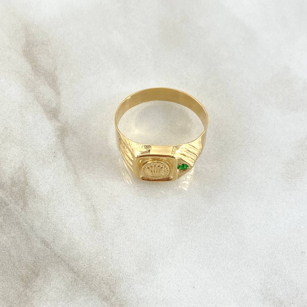 Anillo Corona Sello RX  3gr / T10 / Circon Verde Oro Amarillo 18K ©