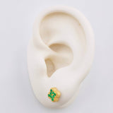 Topos Flor Trebol Texturizado Esmeraldas 25pts 2.4gr / 7mm Oro Amarillo 18K ©