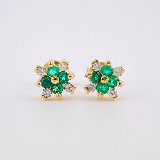 Topos Centella Esmeraldas 24pts Diamantes 14pts 1.75gr / 7mm Oro Amarillo 18K ©