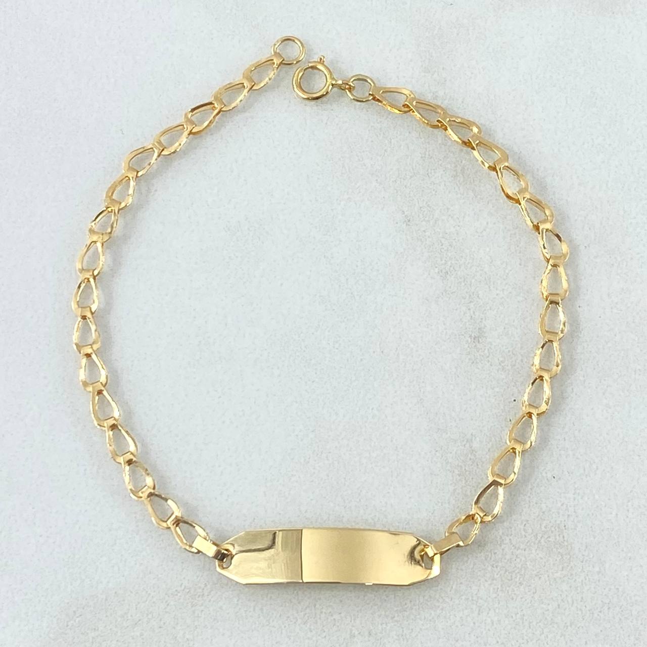 Pulso Espiga 1.25gr / 15.5cm / 2.5mm Placa Rectangular Octagonal Curva Oro Amarillo 18K