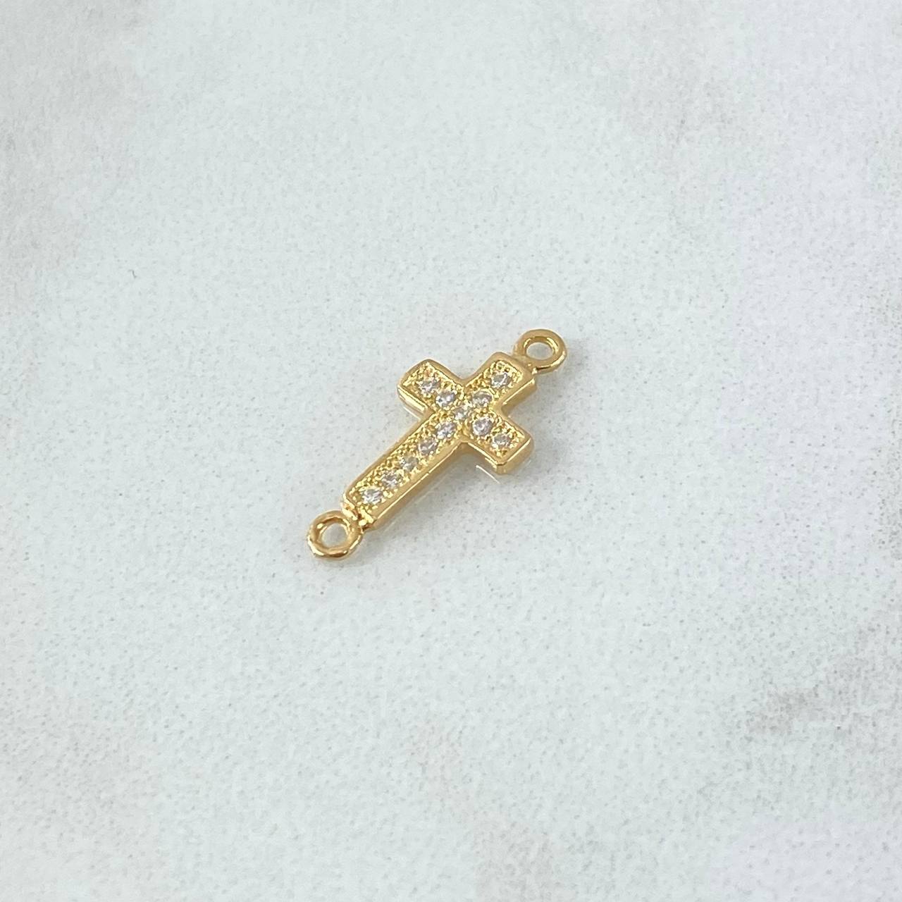 Herraje Cruz Basteada 0.5gr / 1.6cm / Circones Blancos Oro Amarillo 18K