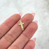 Herraje Cruz Basteada 0.5gr / 1.6cm / Circones Blancos Oro Amarillo 18K