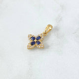 Dije Flor Cruceta 1.7gr / 2.2cm / Circones Blancos - Azules Oro Amarillo 18K