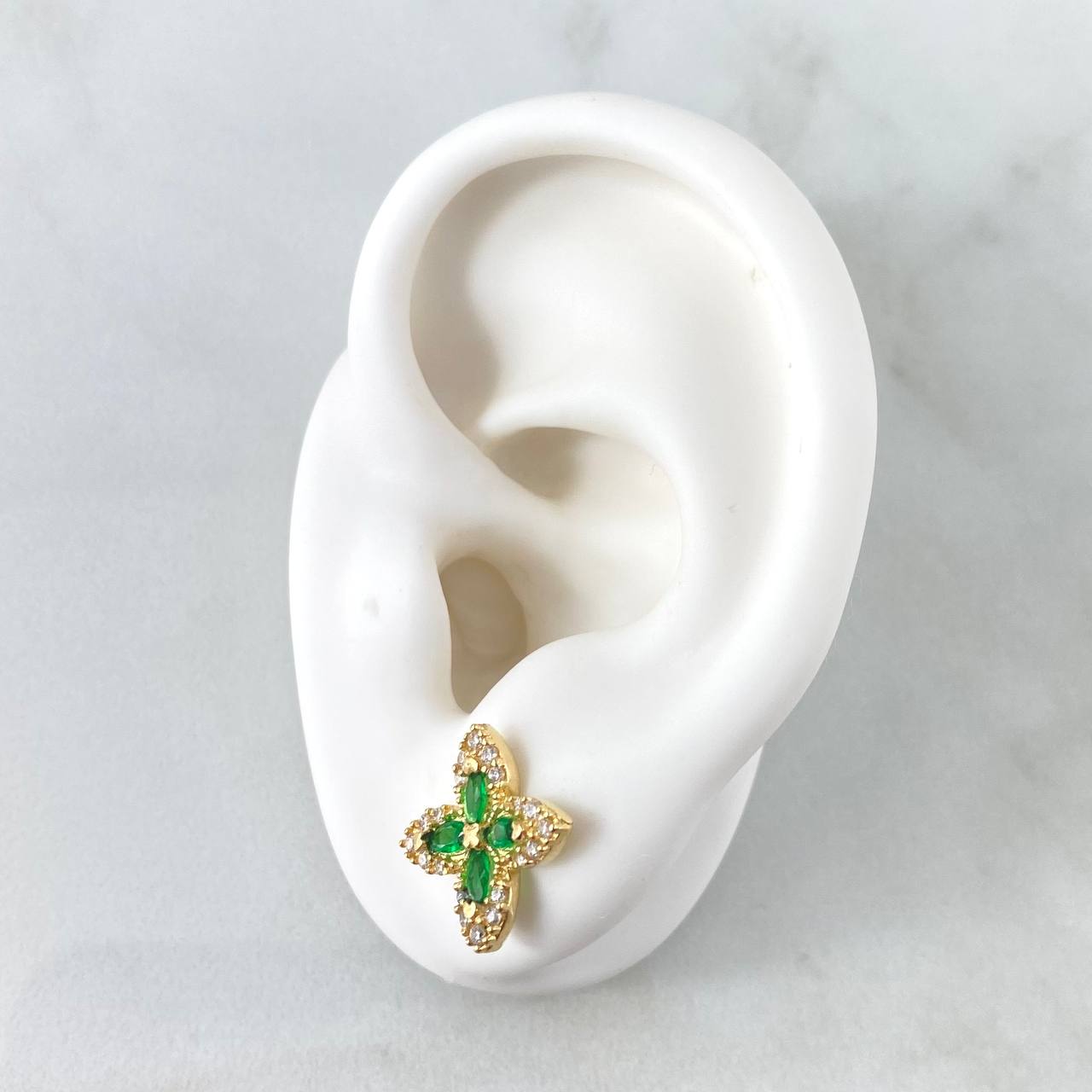 Topos Flor Cruceta 3.45gr / 1cm / Circones Blancos - Verdes Oro Amarillo 18K