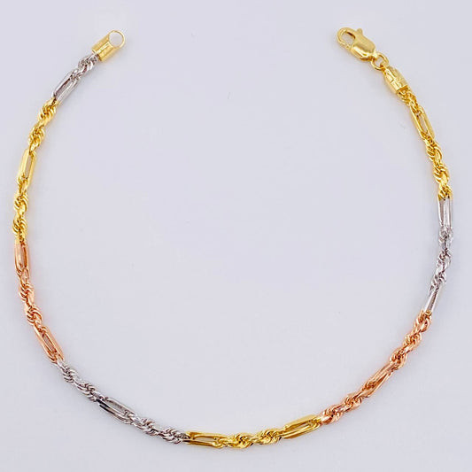 Pulso Lazo Intercalado 2.4gr / 19cm / 2.4mm Tres Oros +3 18K