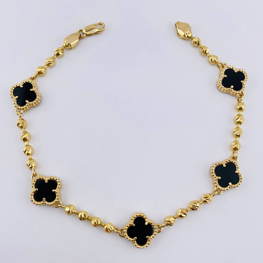 Pulso Militar Trebol Negro 10.4gr / 19.5cm / 10mm Oro Amarillo Nac.Esp. 18K ©