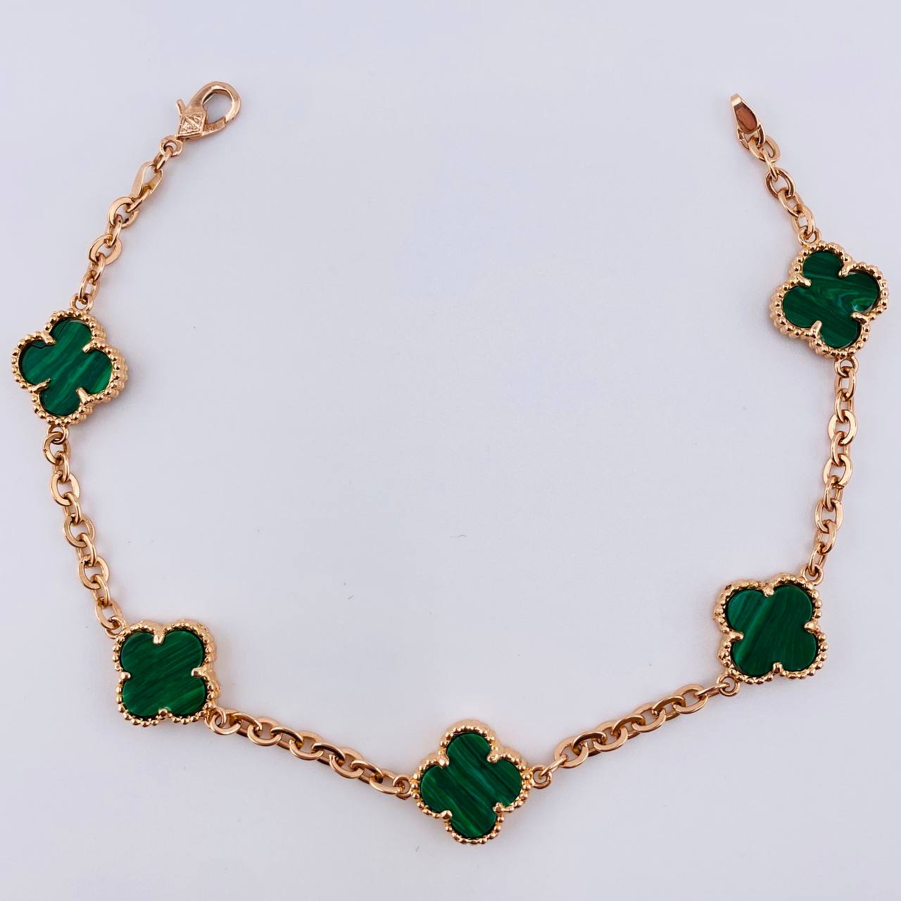 Pulso Aro Seguido Trebol Verde 9.2gr / 20.5cm / 12mm Oro Rosa Nac.Esp. 18K ©