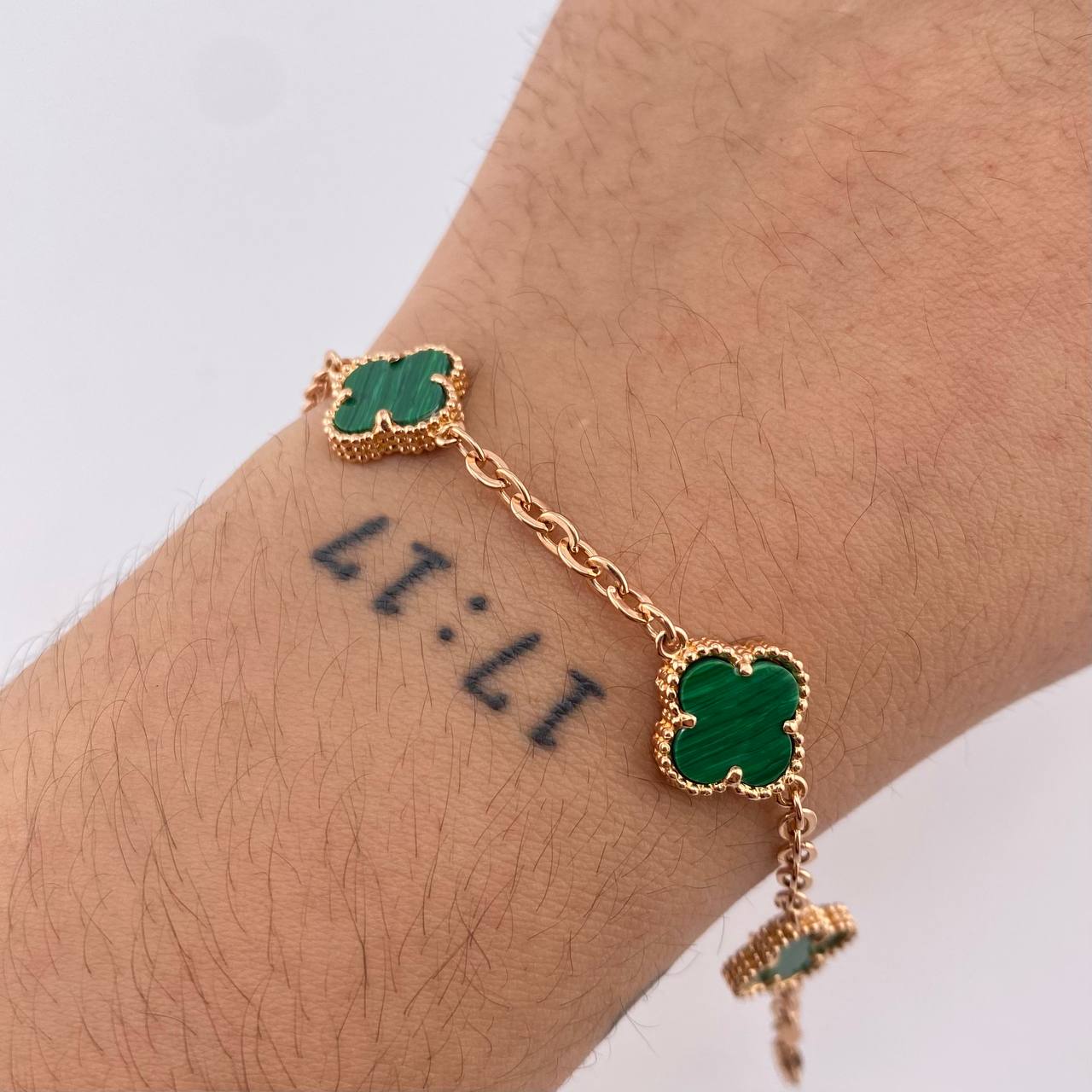 Pulso Aro Seguido Trebol Verde 9.2gr / 20.5cm / 12mm Oro Rosa Nac.Esp. 18K ©