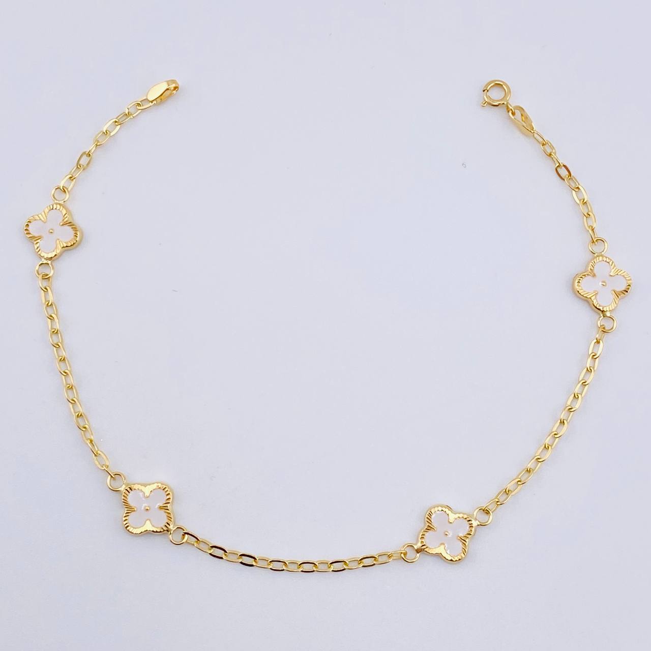 Pulso Aro Seguido Trebol Doble Faz 2.35gr / 19cm / 8.1mm Oro Amarillo 18K