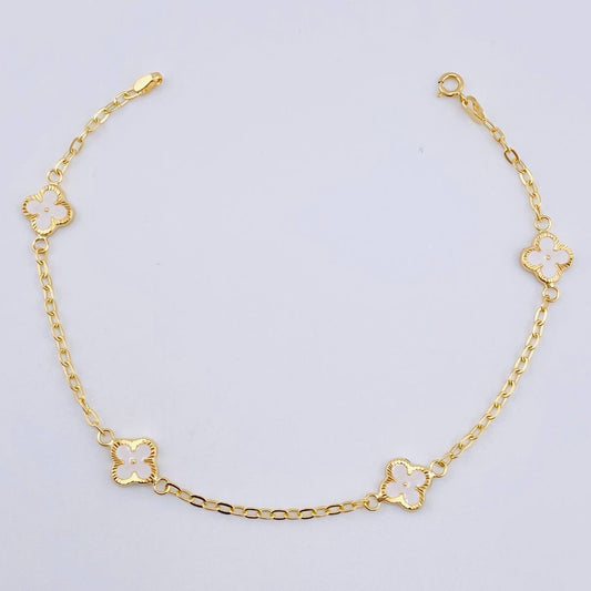 Pulso Aro Seguido Trebol Doble Faz 2.35gr / 19cm / 8.1mm Oro Amarillo 18K