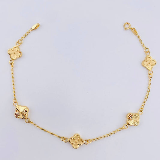 Pulso Aro Seguido Trebol Dorado 3.05gr / 19cm / 8.2mm Oro Amarillo 18K