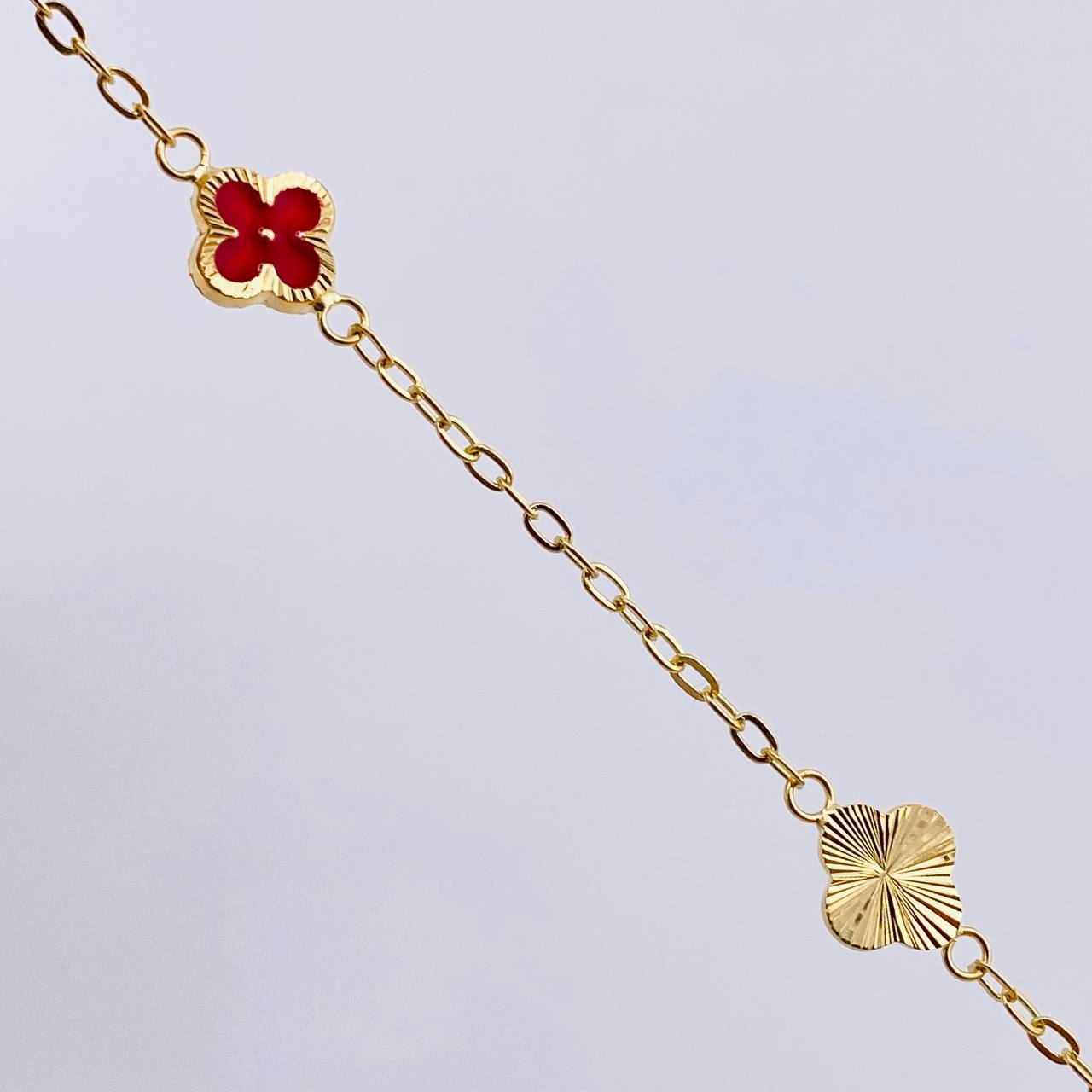 Pulso Aro Seguido Trebol Doble Faz 2.5gr / 19cm / 8mm Oro Amarillo 18K ©