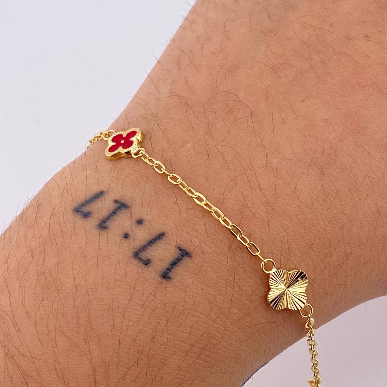 Pulso Aro Seguido Trebol Doble Faz 2.5gr / 19cm / 8mm Oro Amarillo 18K ©