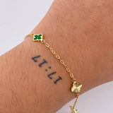 Pulso Aro Seguido Trebol Doble Faz 2.35gr / 19cm / 8.1mm Oro Amarillo 18K