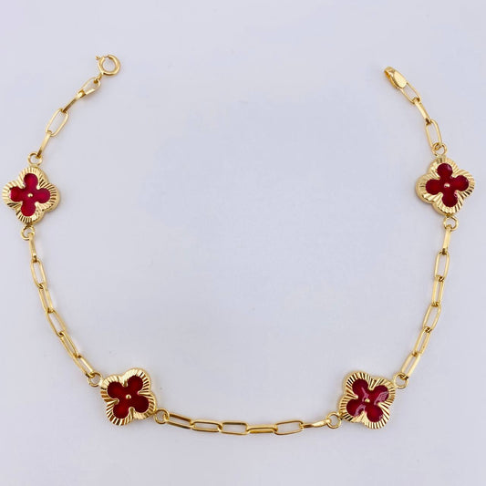 Pulso Cajon Trebol Rojo 3.7gr / 18cm / 10mm Oro Amarillo 18K
