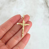 Dije Cruz Cristo Puntas Planas 1.2gr / 3.6cm / Troquelado Oro Amarillo 18K