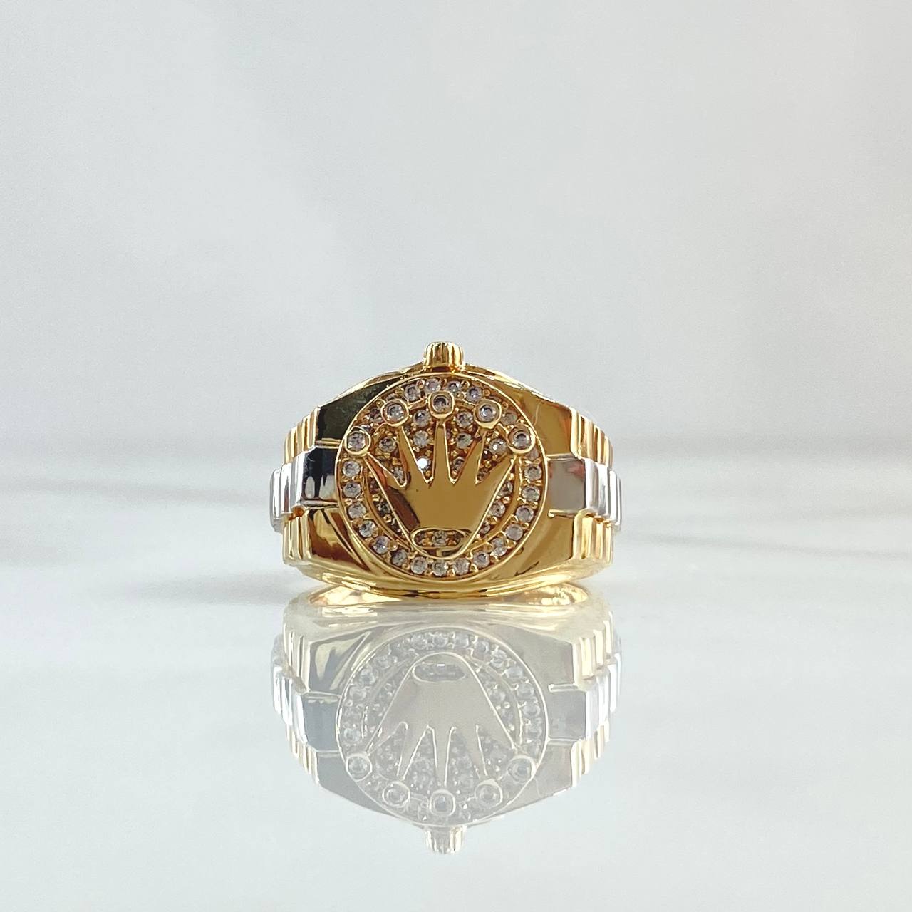 Anillo Correa Corona 7.1gr / T6 1/2 / Circones Blancos Dos Oros Amarillo Blanco 18K