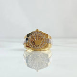 Anillo Correa Corona 7.1gr / T6 1/2 / Circones Blancos Dos Oros Amarillo Blanco 18K