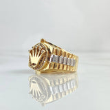 Anillo Correa Corona 7.1gr / T6 1/2 / Circones Blancos Dos Oros Amarillo Blanco 18K