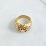 Anillo Correa Corona 7.1gr / T6 1/2 / Circones Blancos Dos Oros Amarillo Blanco 18K