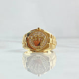 Anillo Correa Corona 7.35gr / T8 3/4 / Circones Blancos Oro Amarillo 18K