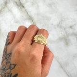 Anillo Correa Corona 7.35gr / T8 3/4 / Circones Blancos Oro Amarillo 18K
