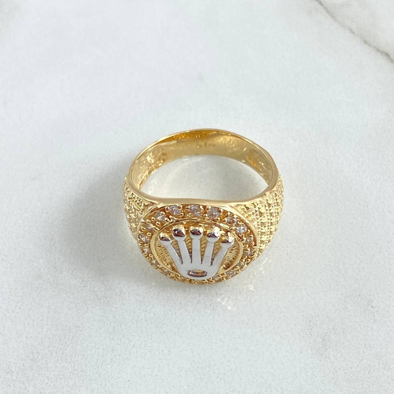 Anillo Corona Puntos Enmallados 8.65gr / T9 1/4 / Circones Blancos Oro Amarillo 18K