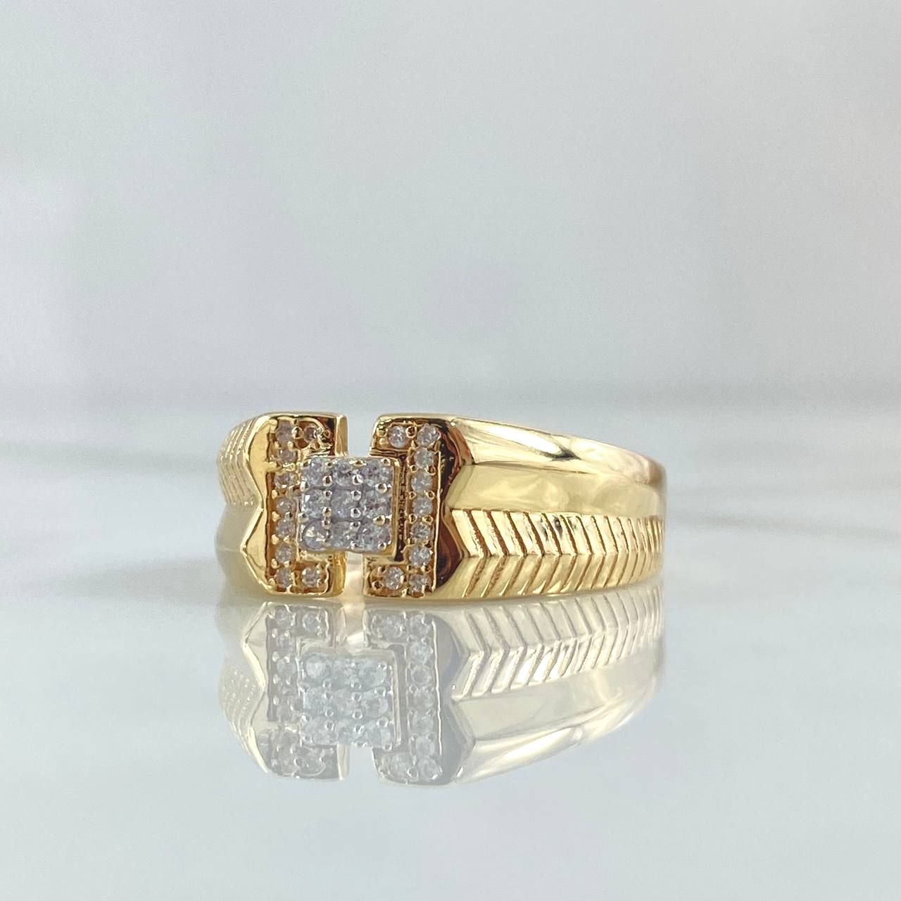 Anillo Cinturon Vertebrado 5.05gr / T9 1/4 / Circones Blancos Oro Amarillo 18K