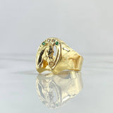 Anillo Herradura Caballo 3.4gr / T10 1/4 / Circones Blancos - Verdes Oro Amarillo 18K ©