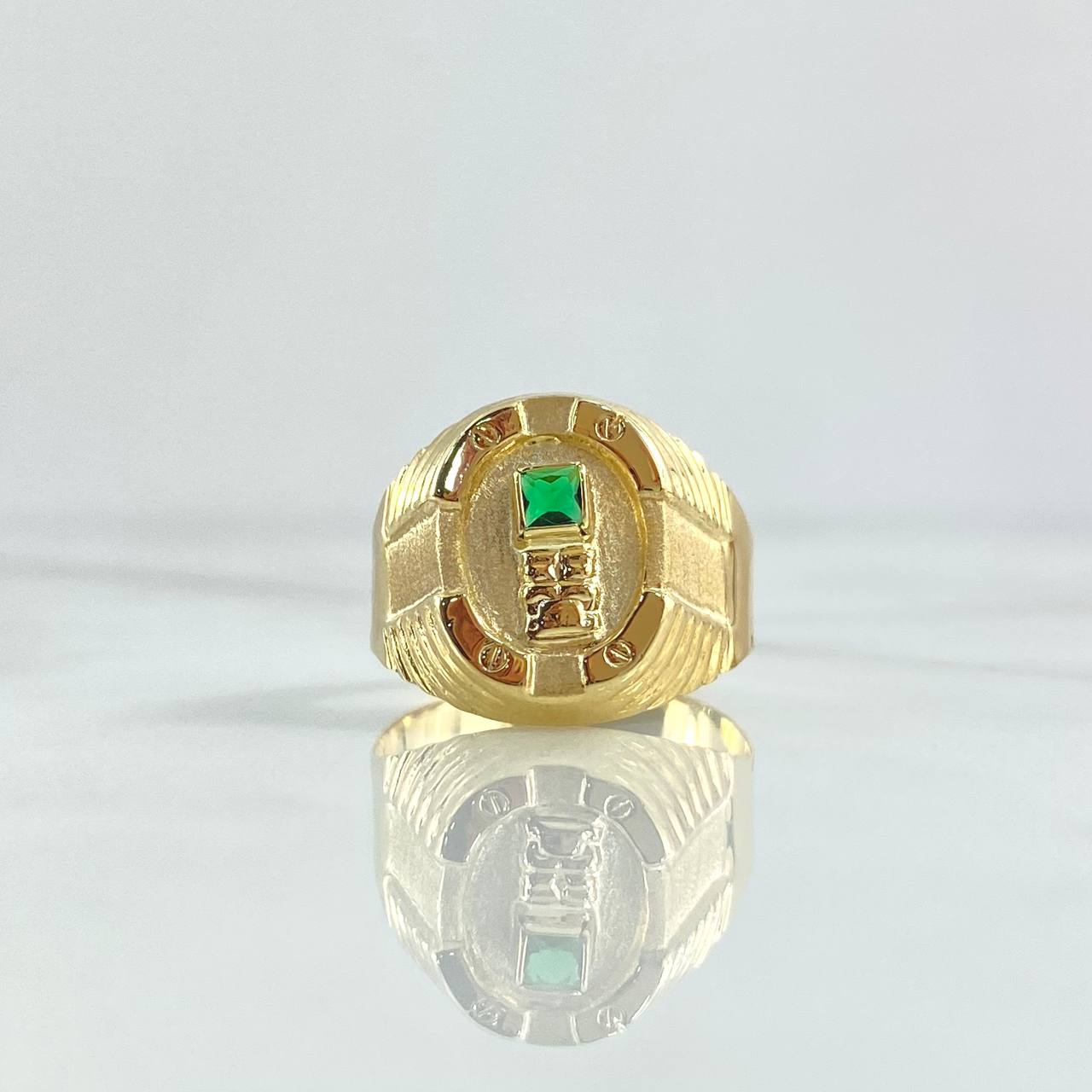 Anillo Tornillo Quimbaya 2.55gr / T8 1/2 / Circones Blancos - Verdes Oro Amarillo 18K ©