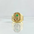Anillo Tornillo Quimbaya 2.55gr / T8 1/2 / Circones Blancos - Verdes Oro Amarillo 18K ©