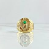 Anillo Tornillo Quimbaya 2.55gr / T8 1/2 / Circones Blancos - Verdes Oro Amarillo 18K ©