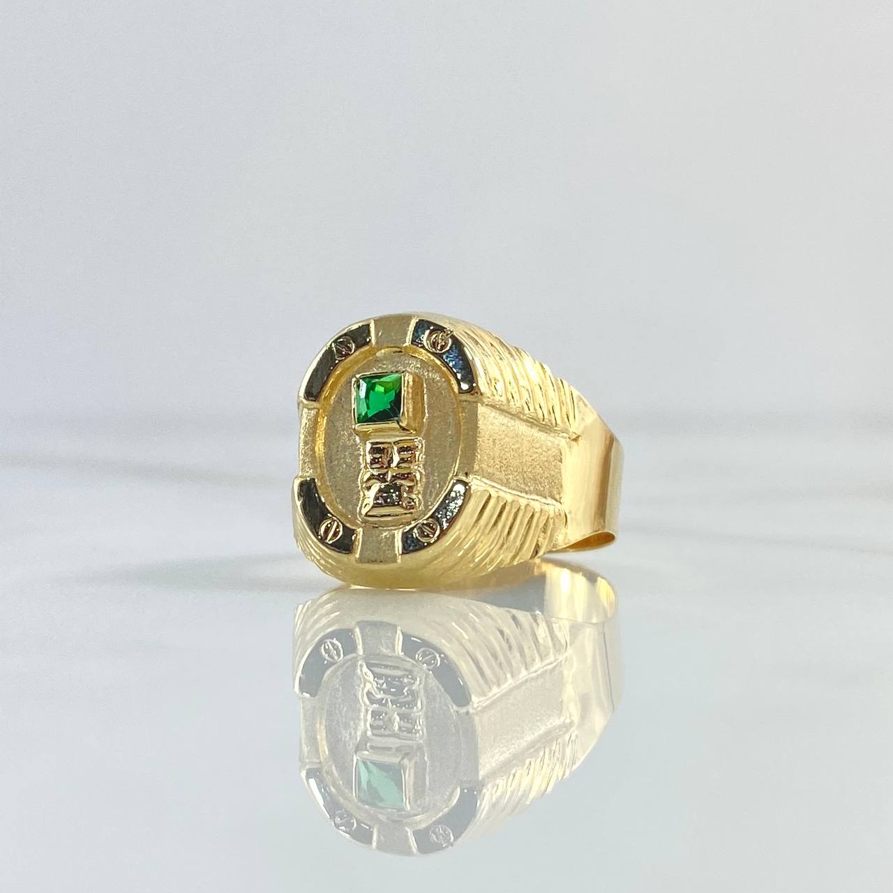 Anillo Tornillo Quimbaya 2.55gr / T8 1/2 / Circones Blancos - Verdes Oro Amarillo 18K ©
